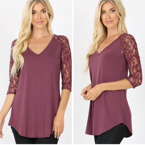 Zenana Outfitters Tops - Zenana Premium Wine color Lace top NWT misc sizes